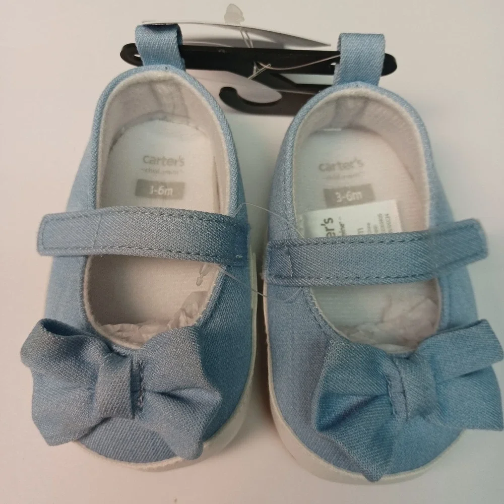 Baby Girl‎ Size 3-6 Months Blue Denim Shoes With Bow Carter's Child Of Mine New